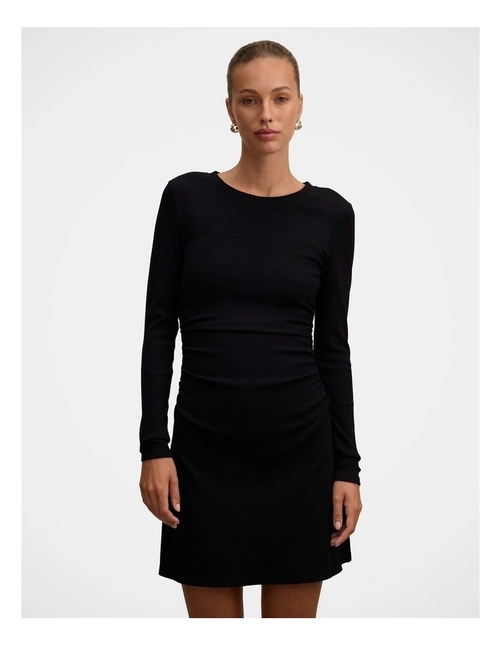 Ash Long Sleeves Ribbed Mini Dress in Black image 1