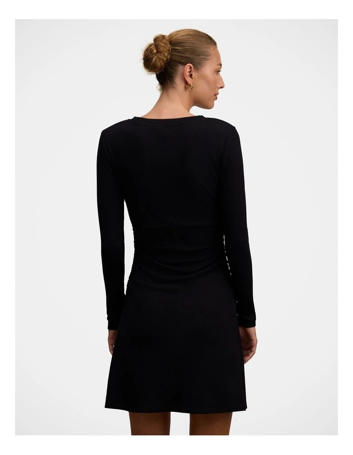 Ash Long Sleeves Ribbed Mini Dress in Black image 2