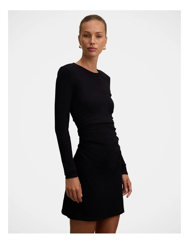 Ash Long Sleeves Ribbed Mini Dress in Black image 3