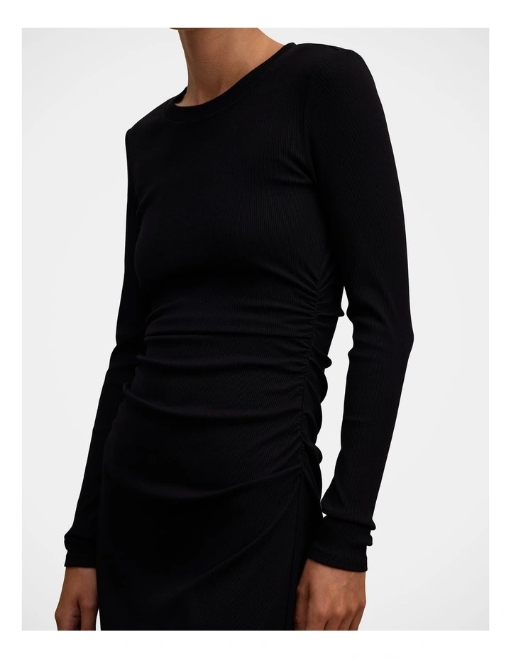 Ash Long Sleeves Ribbed Mini Dress in Black image 4