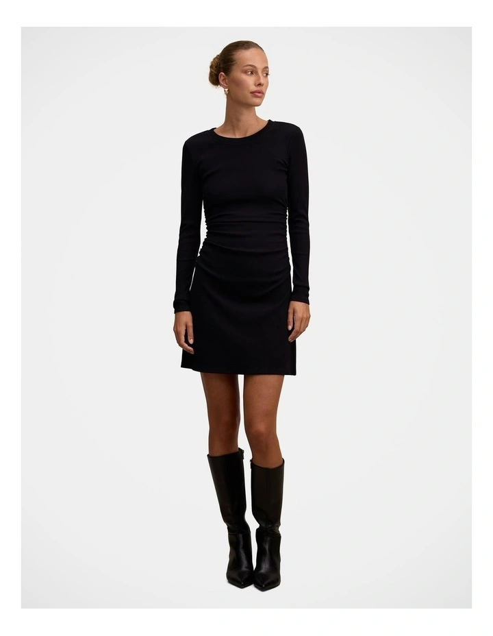 Ash Long Sleeves Ribbed Mini Dress in Black image 5