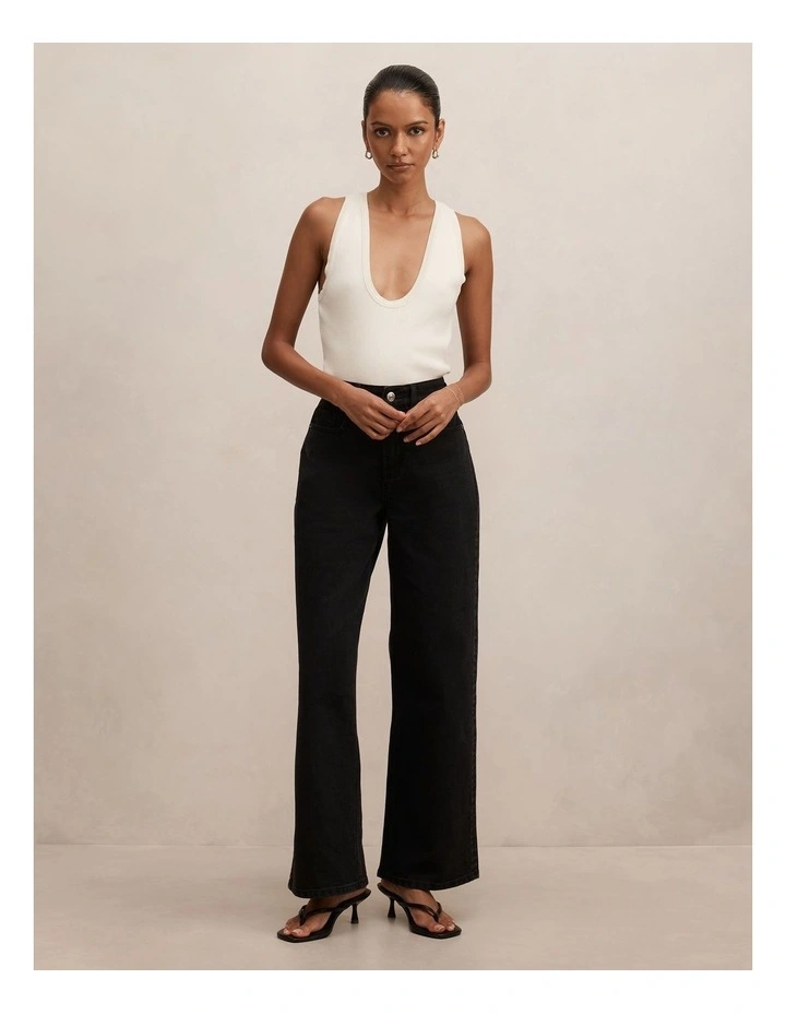 Nicki Mid Rise Straight Jeans in Black image 5