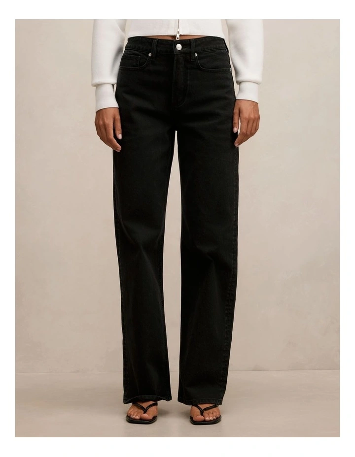 Nicki Mid Rise Straight Jeans in Black image 1