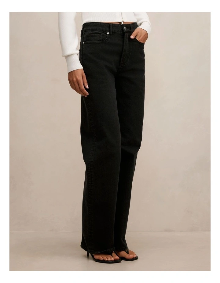 Nicki Mid Rise Straight Jeans in Black image 3