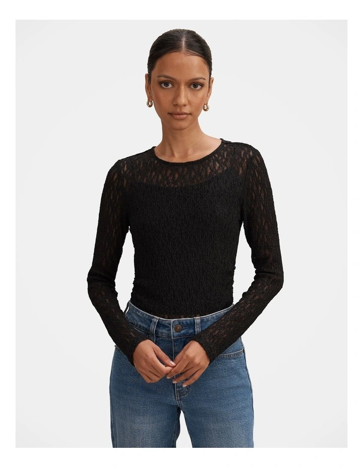 Alex Lace Long Sleeves Top in Black image 1