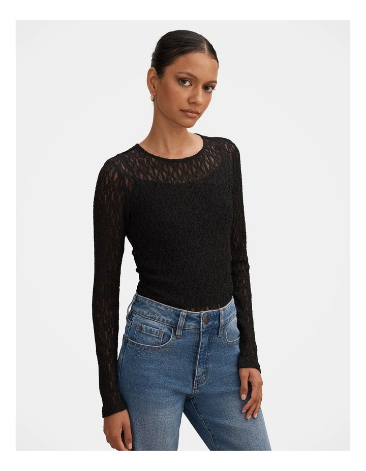 Alex Lace Long Sleeves Top in Black image 3