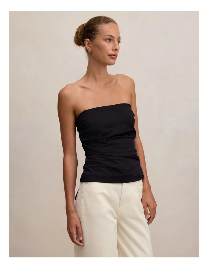 Reese Gathered Strapless Top in Black image 3