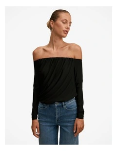 Dallas Draped Long Sleeves Top in Black