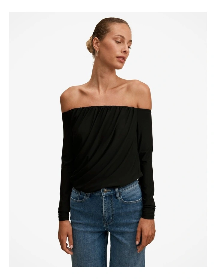 Dallas Draped Long Sleeves Top in Black image 1