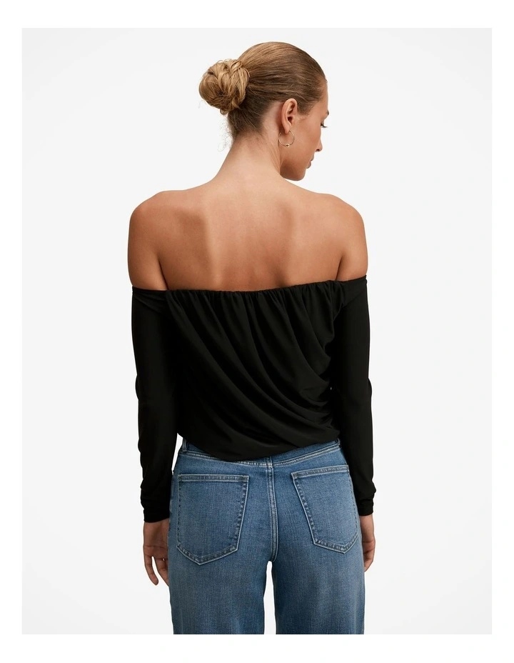 Dallas Draped Long Sleeves Top in Black image 2