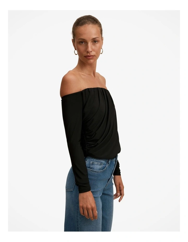 Dallas Draped Long Sleeves Top in Black image 3