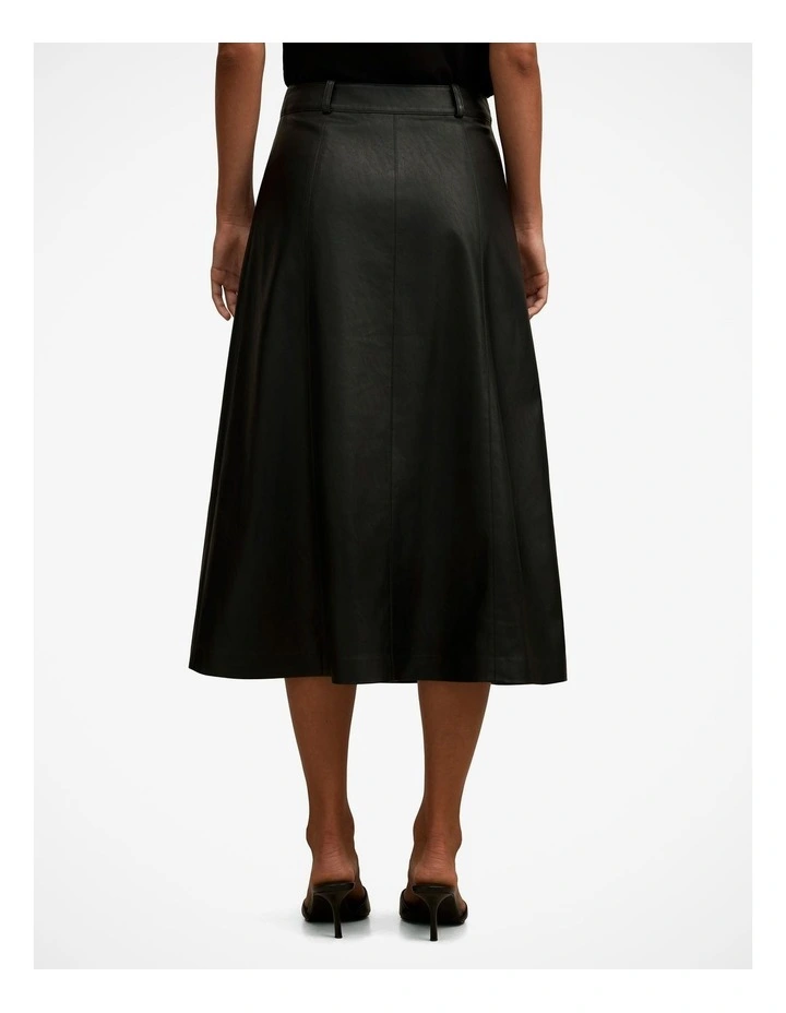 Isla Vegan Leather Midi Skirt in Black image 2