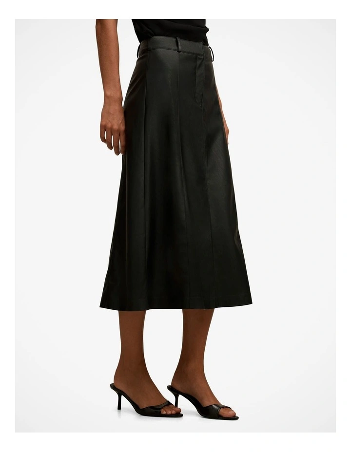 Isla Vegan Leather Midi Skirt in Black image 3