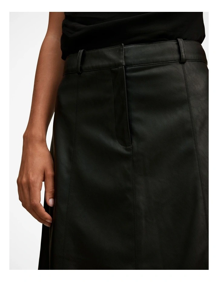 Isla Vegan Leather Midi Skirt in Black image 4