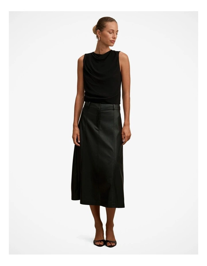 Isla Vegan Leather Midi Skirt in Black image 5
