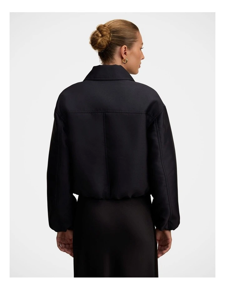 Everly Satin Bomber Jacket in Black image 2