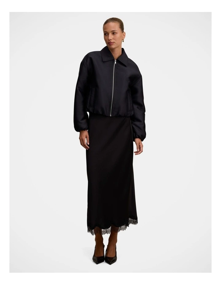 Everly Satin Bomber Jacket in Black image 5