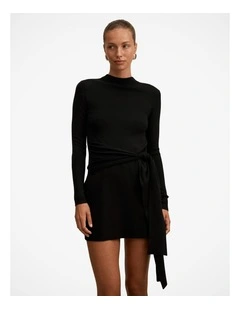 Margot Tie Waist Mini Dress in Black