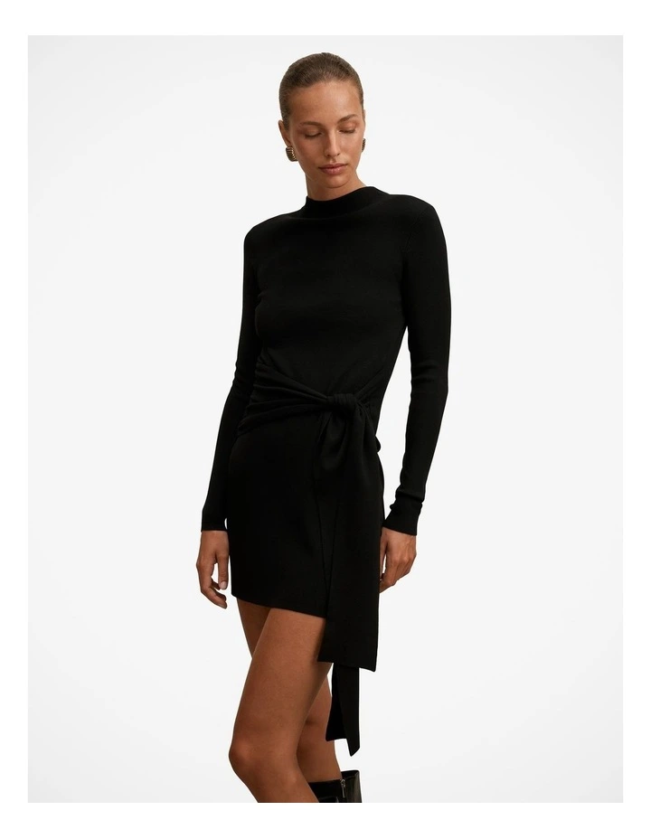 Margot Tie Waist Mini Dress in Black image 3