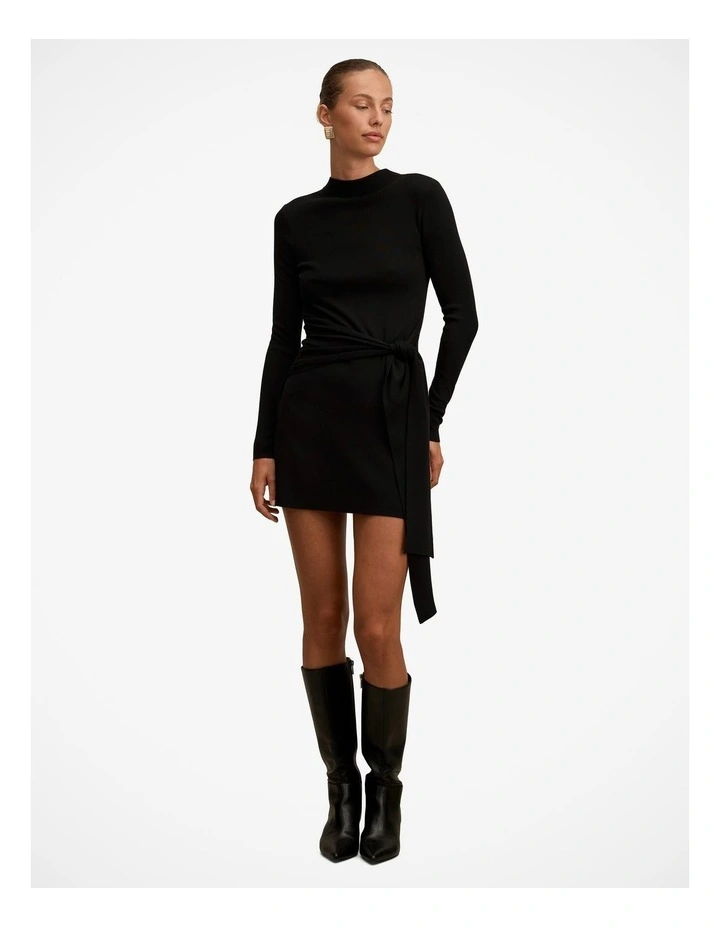 Margot Tie Waist Mini Dress in Black image 5