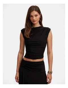 Logan Asymmetrical Shoulder Top in Black