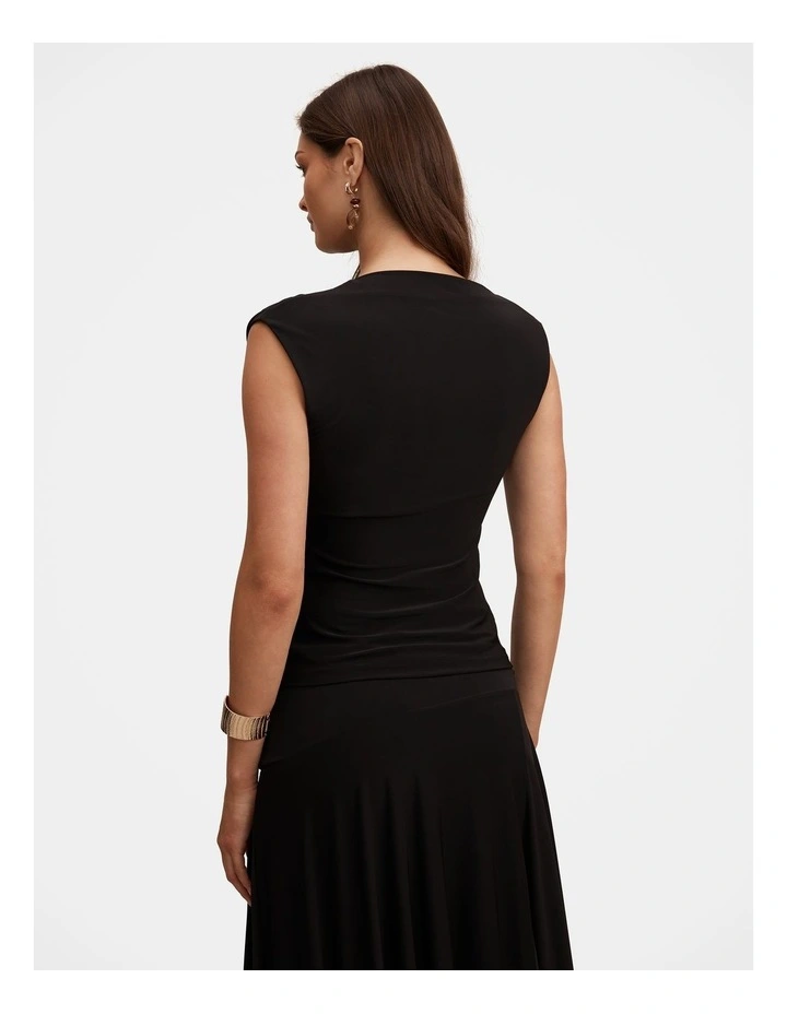 Logan Asymmetrical Shoulder Top in Black image 2