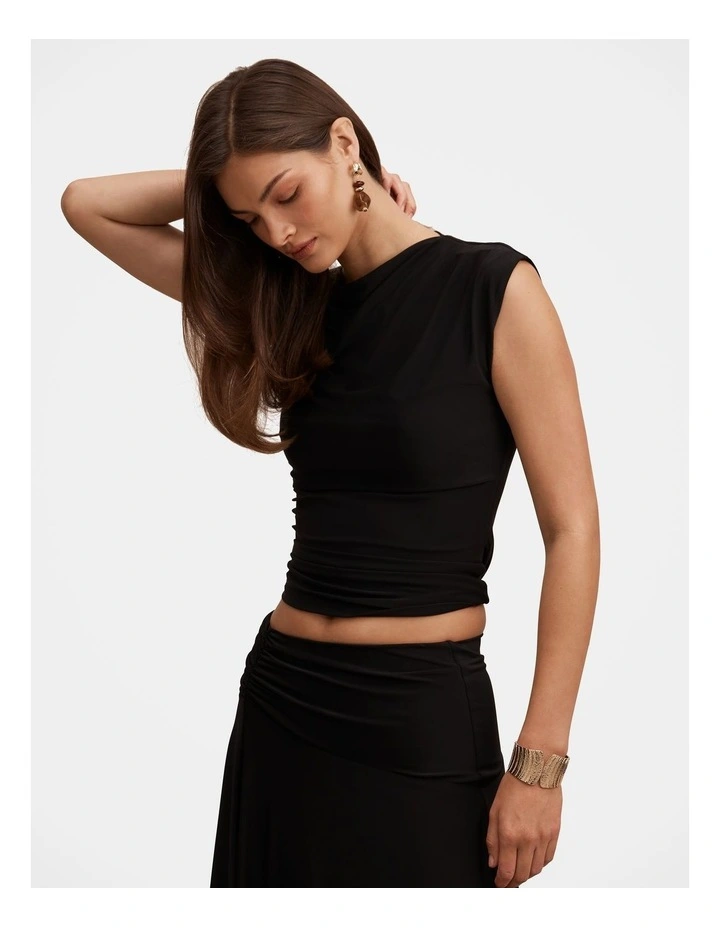 Logan Asymmetrical Shoulder Top in Black image 3