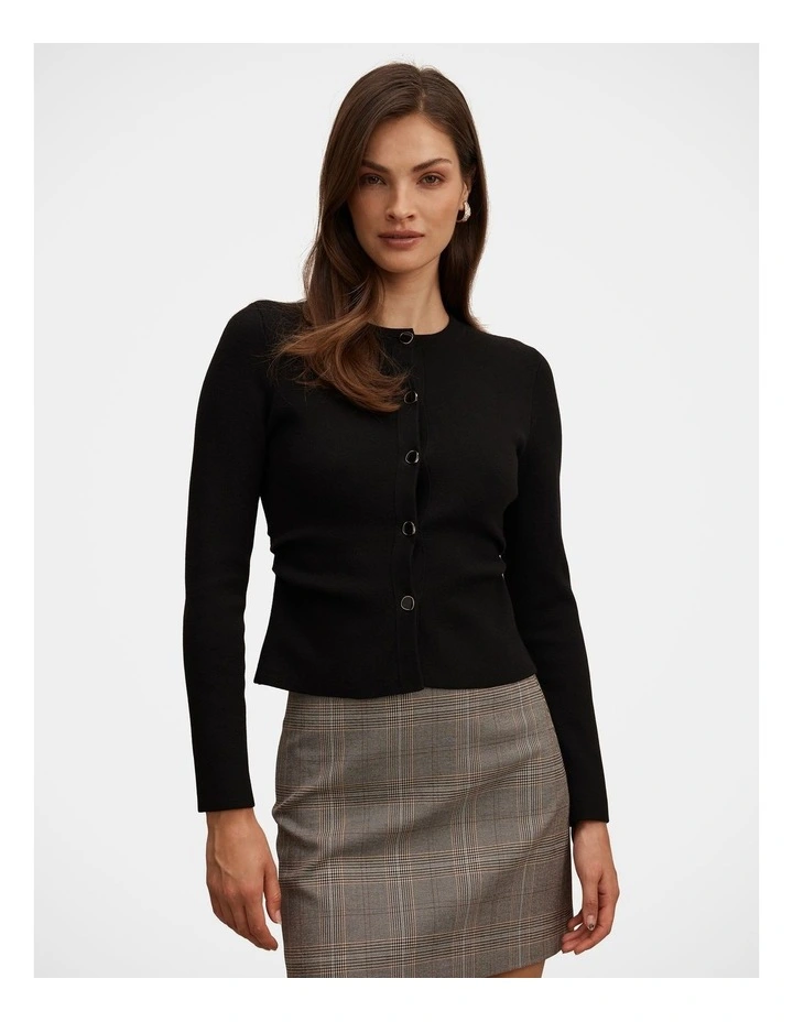 Valencia Structured Knitted Cardigan in Black image 1