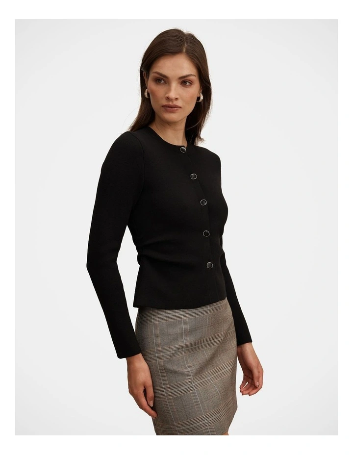 Valencia Structured Knitted Cardigan in Black image 3