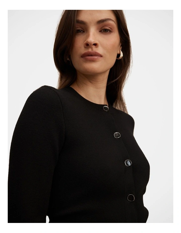 Valencia Structured Knitted Cardigan in Black image 4