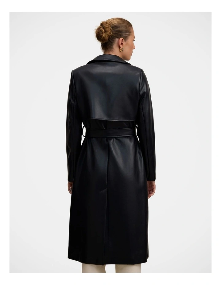 Sabina Vegan Leather Trench Coat in Black image 2