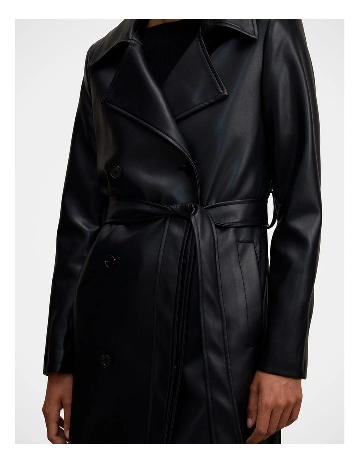 Sabina Vegan Leather Trench Coat in Black image 4