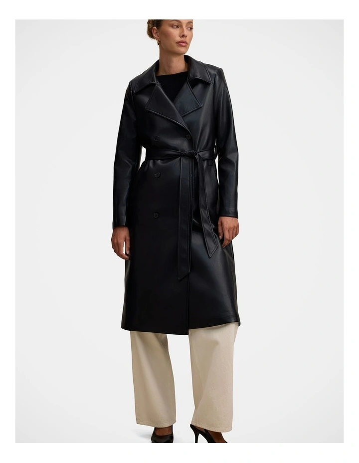 Sabina Vegan Leather Trench Coat in Black image 5