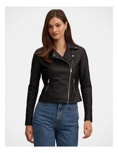 Betty Faux Leather Biker Jacket in Black