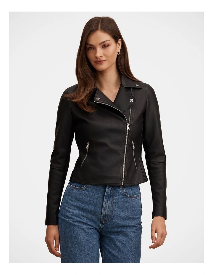 Betty Faux Leather Biker Jacket in Black image 1
