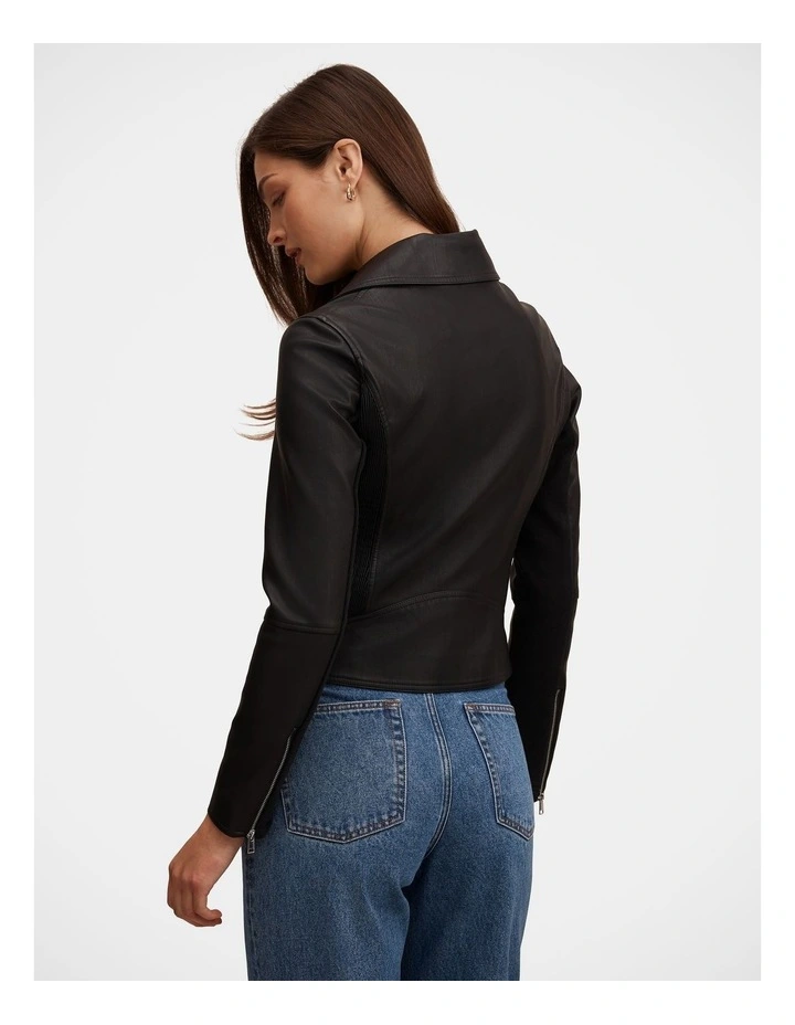 Betty Faux Leather Biker Jacket in Black image 2