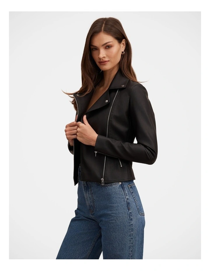 Betty Faux Leather Biker Jacket in Black image 3