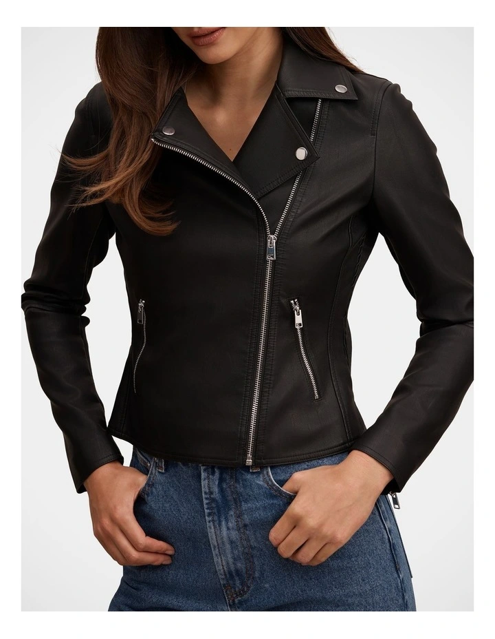 Betty Faux Leather Biker Jacket in Black image 4