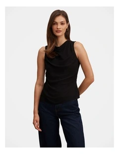Tiffany Draped Sleeveless Top in Black