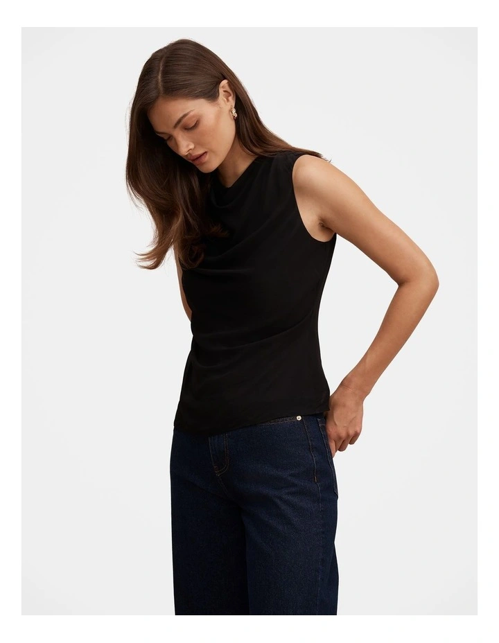 Tiffany Draped Sleeveless Top in Black image 3