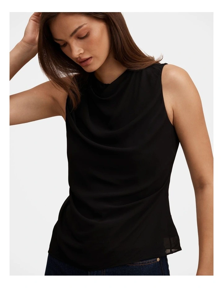 Tiffany Draped Sleeveless Top in Black image 4