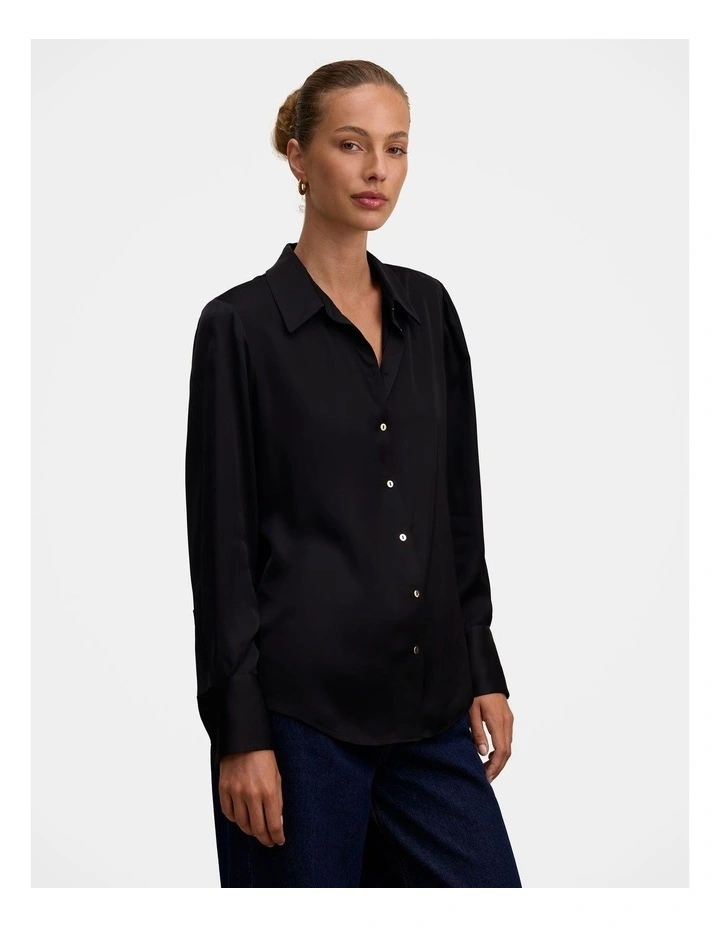 Coco Satin Shirt in Black image 3