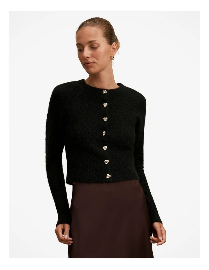 Tilly Crew Neck Cardigan in Black image 1