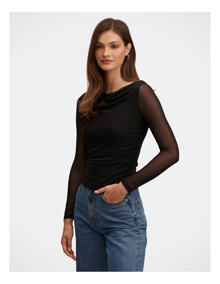 Lorelai Long Sleeves Cowl Top in Black image 3