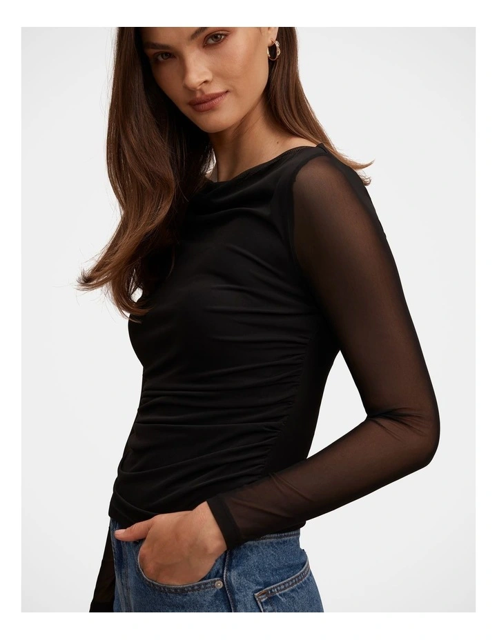 Lorelai Long Sleeves Cowl Top in Black image 4