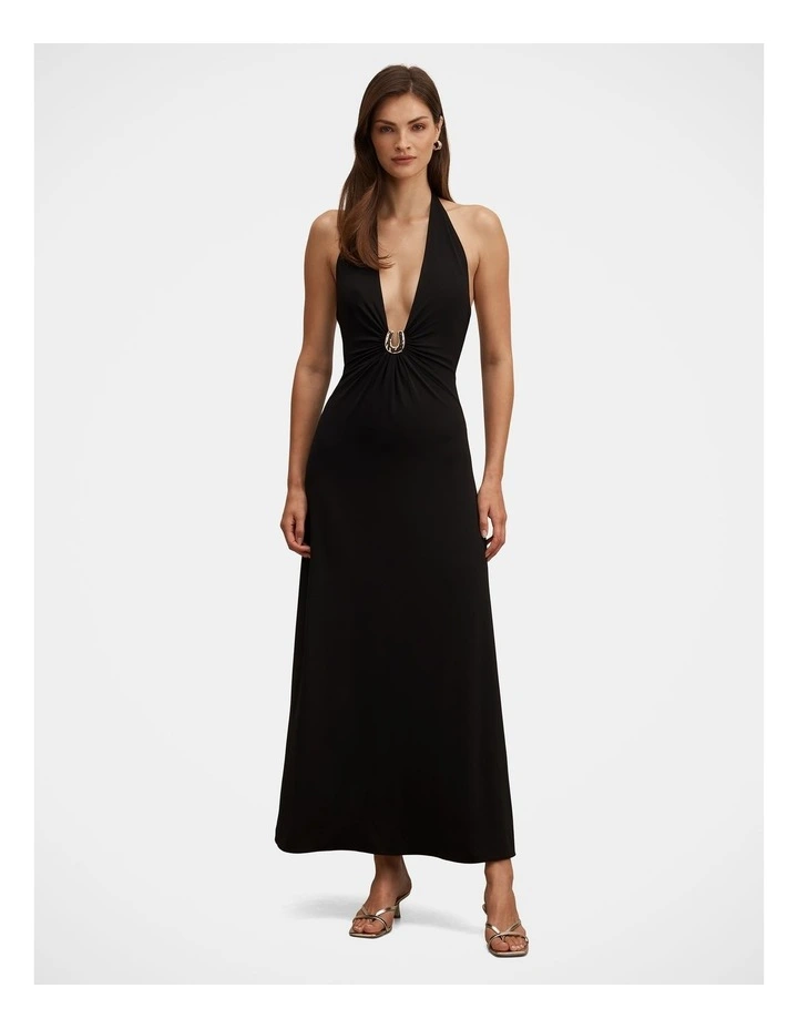 Behati Jersey Halter Neck Midi Dress in Black image 1