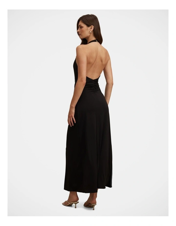 Behati Jersey Halter Neck Midi Dress in Black image 2