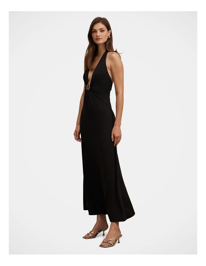 Behati Jersey Halter Neck Midi Dress in Black image 3