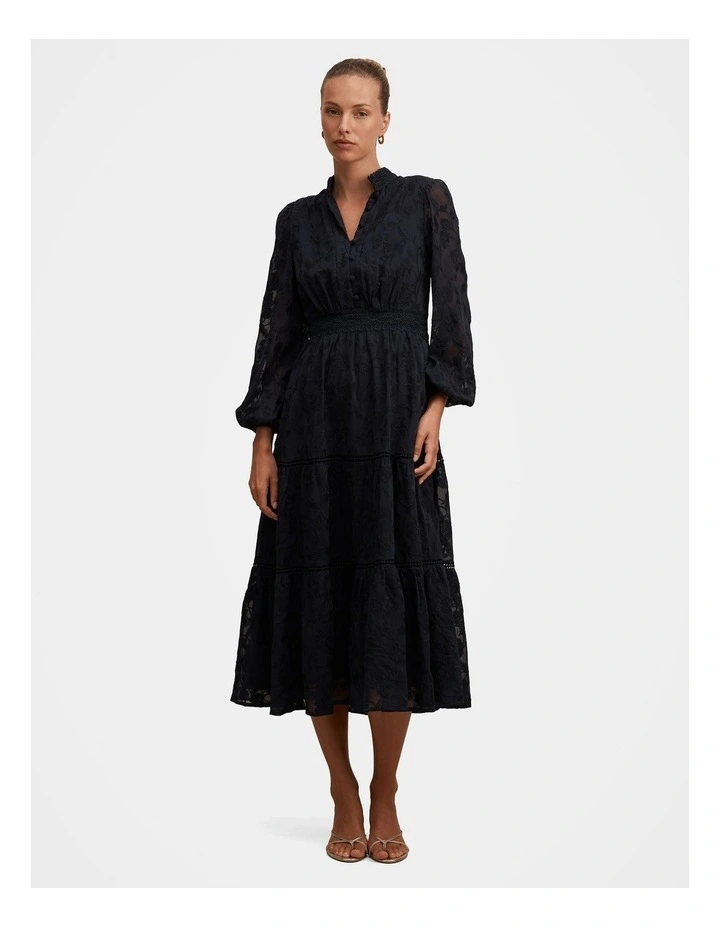 Nala Embroidered Midi Dress in Navy image 1