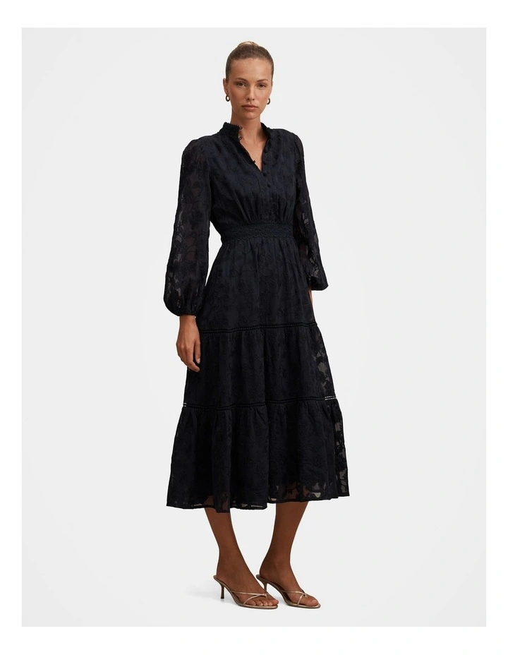 Nala Embroidered Midi Dress in Navy image 3